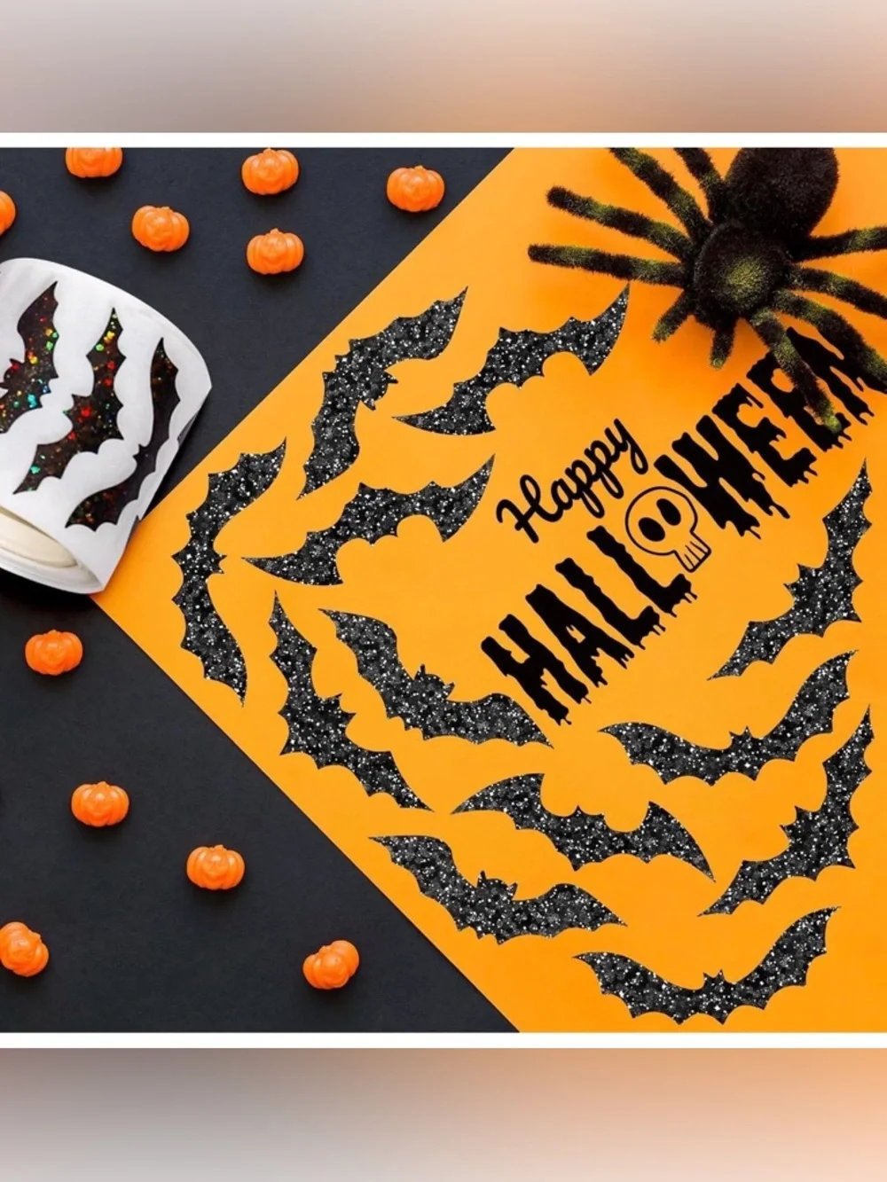 🦇 500 Glitter Bat Stickers Roll | Halloween Seals | Party Favor & Gift Wrap
